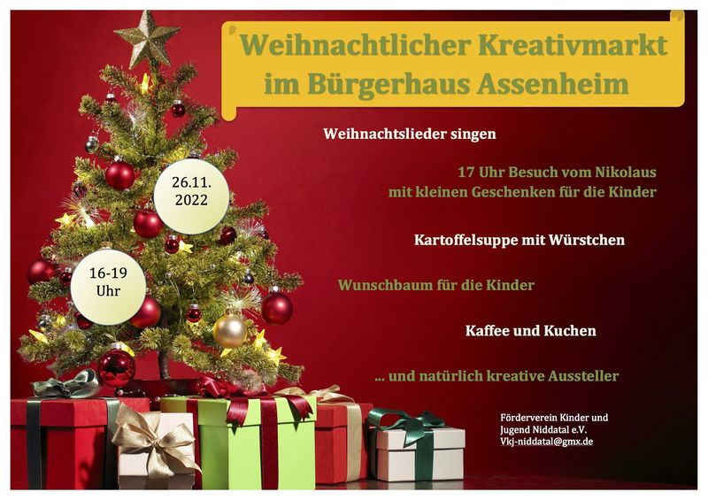 Weihnachtlicher Kreativmarkt am 26.11.2022 im Bürgerhaus Assenheim