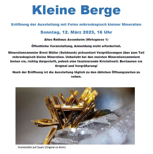 Kleine Berge - Ausstellung mit Fotos mikroskopisch kleiner Mineralien