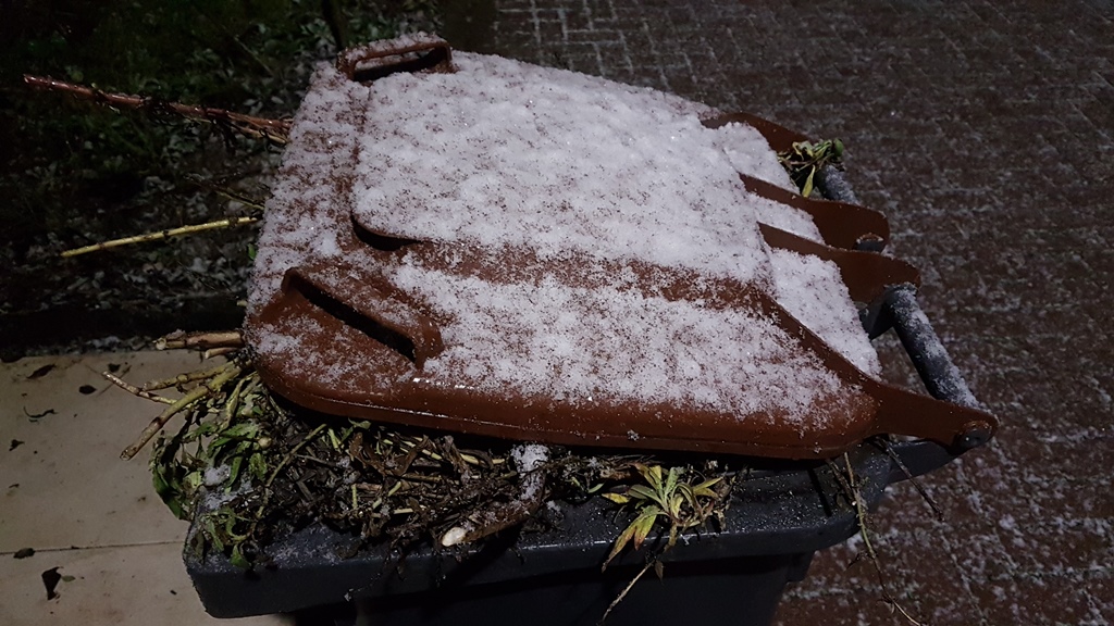 Bioabfall gefriert bei Frost in der Tonne