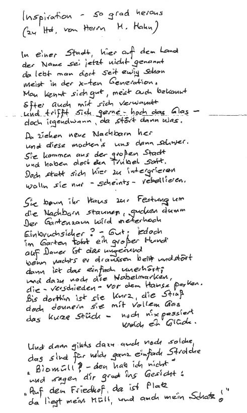 Brief von Herrn Hufnagel: Inspiration - so grad heraus