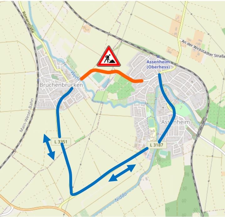 Temporäre Vollsperrungen der Kreisstraße zwischen Assenheim und Bruchenbrücken