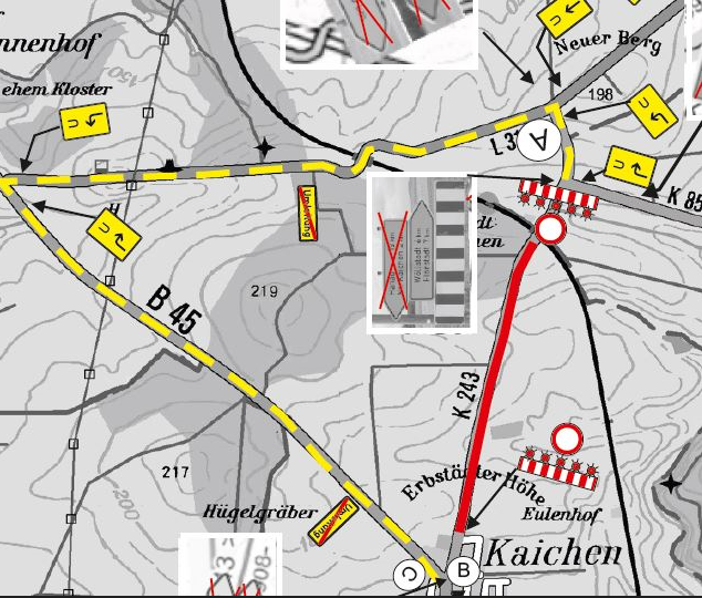 Vollsperrung K 243 zwischen Kaichen und K 852 nach Erbstadt am 23. und 24.08.2023