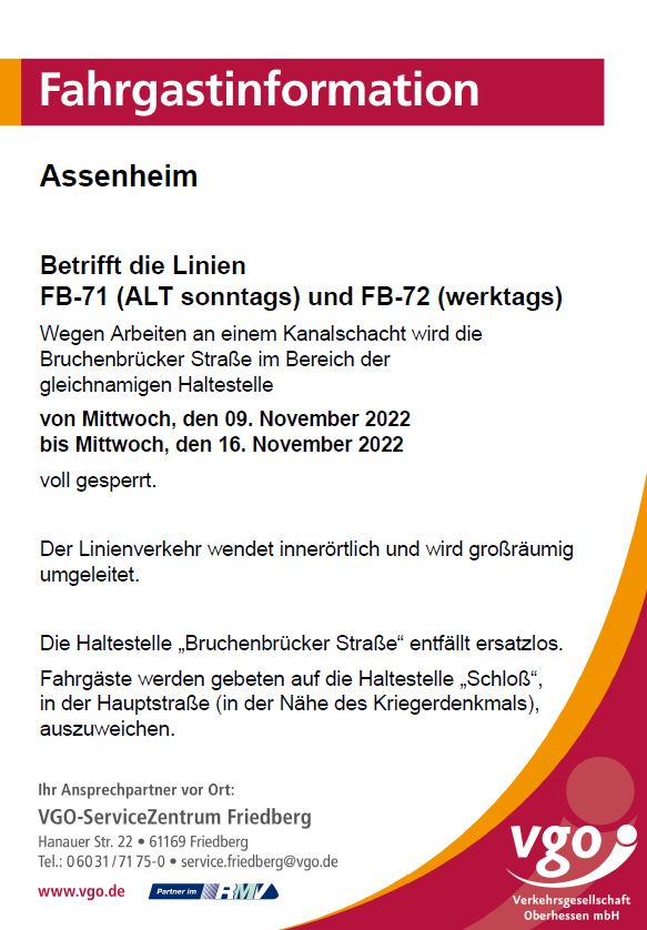 Fahrgastinformation - Assenheim