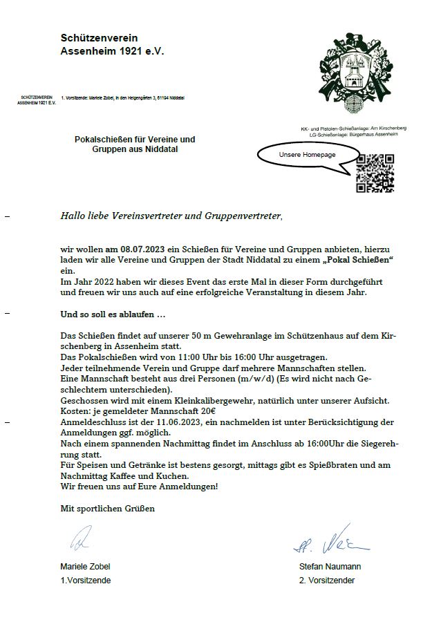 Einladung zum Pokalschießen 2023 - Schützenverein Assenheim 1921 e.V.