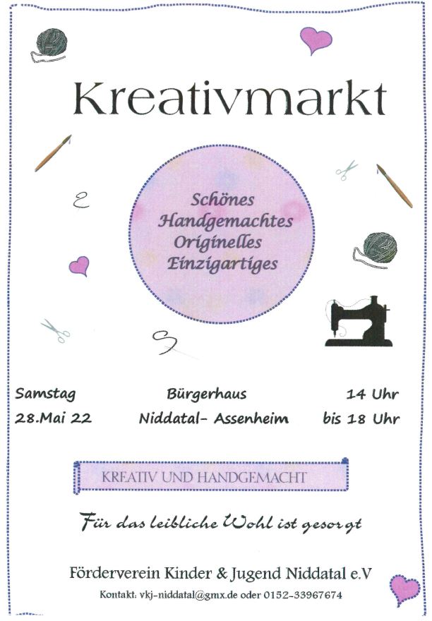 Kreativmarkt des Fördervereins für Kinder und Jugend Niddatal am 28.05.2022