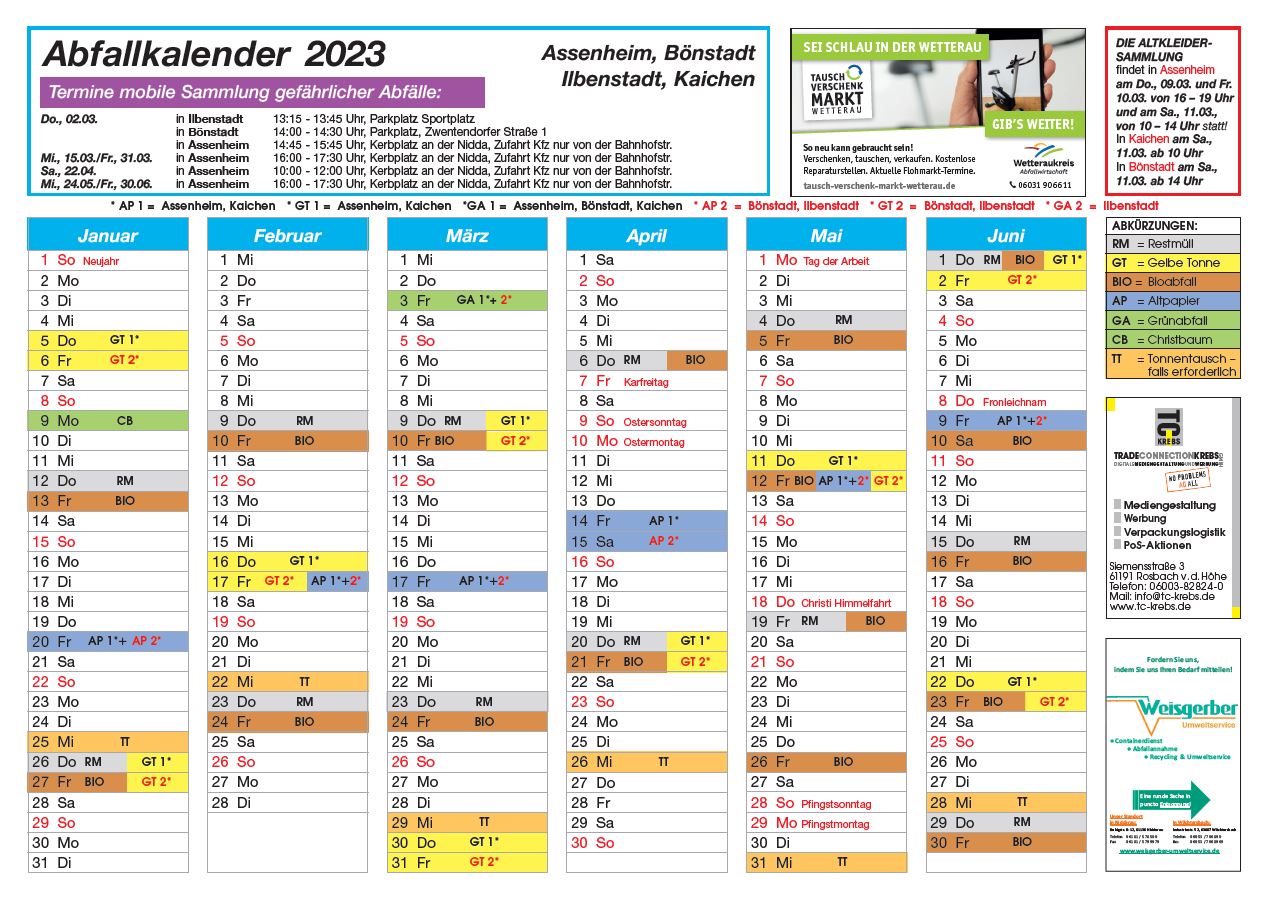 Abfallkalender 2023 in Papierform oder digital