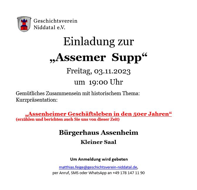 Einladung zur „Assemer  Supp“ am 03.11.2023