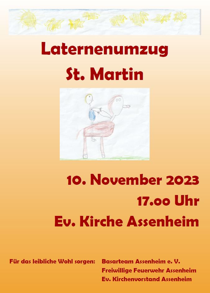 Laternenumzug zu Sankt Martin am 10.11.2023 um 17 Uhr in Assenheim