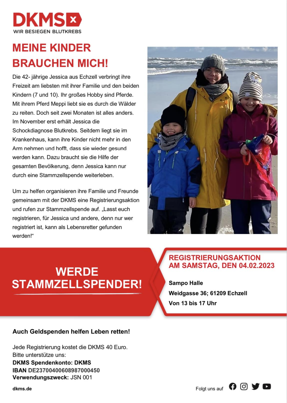 Typisierungsaktion der DKMS für Jessica am 04.02.2023 in Echzell